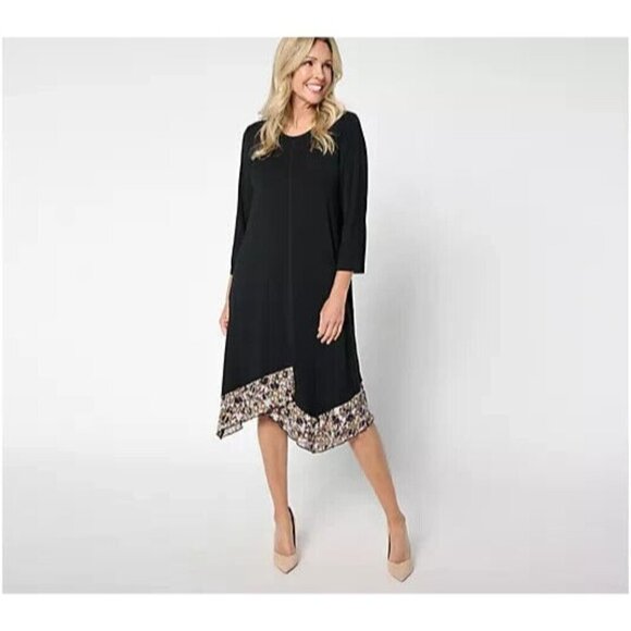 LOGO by Lori Goldstein Regular 3/4 Sleeve Stepped Hem Dress Black Small A659296 - Picture 1 of 1